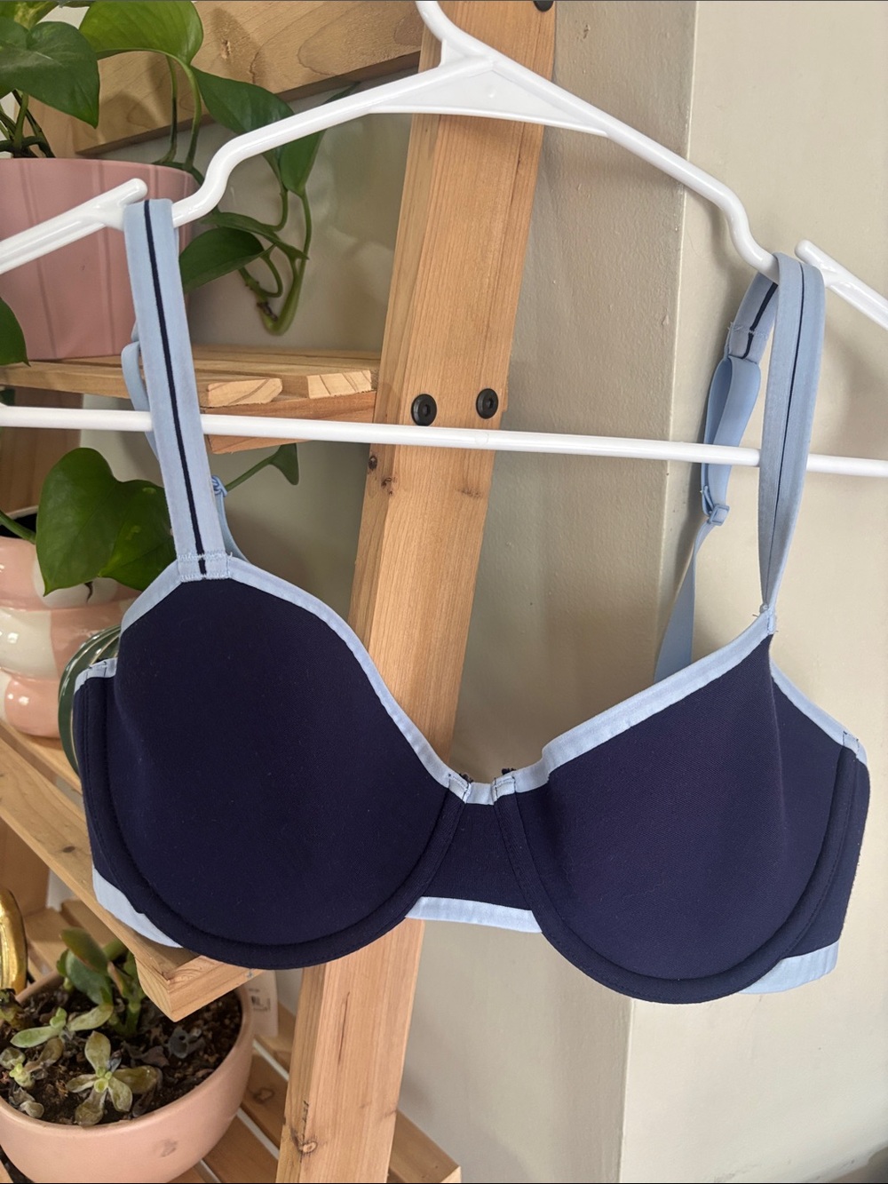 aerie Navy Underwire Bra with Light Blue Trim